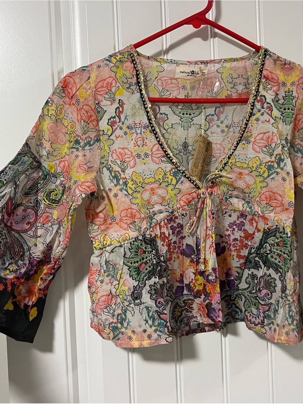 Natural Life Boho Mixed Print Bell Sleeve Top NWT XS/S